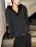 Hooded Stripe Henley Neck Long Sleeve