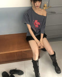 Rishu loose-fit flower-printed off-shoulder short-sleeved T-shirt