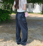 Gently Pintuck Summer Banding Long Wide Cotton Pants