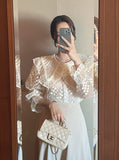 Layview see-through embroidered big collar blouse (Sleeveless set)