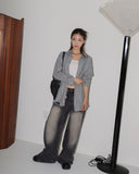 Shirtle Washing Blue Wide Denim Pants