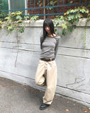 Two-fit Stripe Unbalanced Strap Long Sleeve T-Shirt