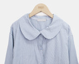 Rundy Check Shirring Round Collar Blouse