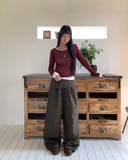 [Fake Layered SET] Chica Kitching Side Two-Button Pintuck Wrap Skirt Wide Long Pants