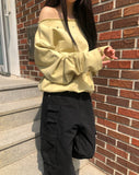 Tempu Star Studded Sleeve Shirred Off-Shoulder Sweatshirt