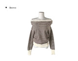 Boudin Stripe Loose Fit Off-Shoulder Button Knit