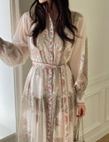 [Belt + inner set] Obek Pattern Chiffon Long One Piece