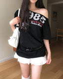 Vent Star Vintage Loose Fit One Shoulder Short Sleeve