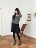 [Choker Set] Ruckle Wool Square Neck Ribbed Long Sleeve Knit