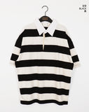 Was Bubble Gum Stripe Collar Short Sleeve T-shirt