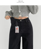 Winter Non-Fade Peach Fuzz Non-Span Long Wide Denim Pants
