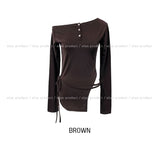 NP Slit Strap Unbalance Shoulder Long Sleeve