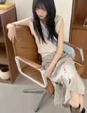 Miut Linen Twist Collar Half Zip-up Vest