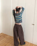 Runley Striped Shibori Round Neck Long Sleeve Cardigan