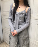 Mevni Dot Sleeveless Cardigan Set