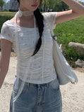 [Corsage scarf set] Vian Flower Shirring Short Sleeve T-shirt