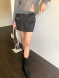 [belt set] Even Stitch Pocket Cargo Cotton Mini Skirt