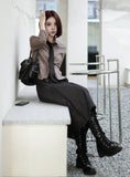 Suspender Long Pleated Skirt