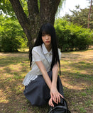 [MADE] Pooin Pleated Punching Short Sleeve Blouse
