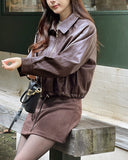 Kellyanne Collar String Leather Jacket