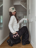 Heart pink stitch indigo denim pants