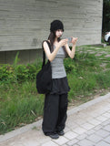 Kaze Nylon Pocket Wide Frill Skirt Pants