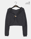 Roching lace duffel button crop hood cardigan