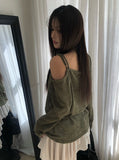 Arton See-through One-Shoulder Knit Belt Sleeveless Set