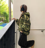 Nordic Fleece Overfit Balloon Pattern String Hood Zip-Up