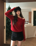 Eden Ribbon Strap Unbalanced Shoulder Ribbed Knit