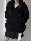 Cable Two-Way Knit Hooded Zip-Up