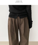 Autumn Peach Processed Pintuck Loose Wide Fit Banding Cotton Pants