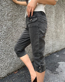 Leon Button Capri Denim Three Quarter Pants