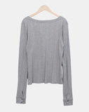 Muhi Button Heart Neck Long Sleeve T-shirt