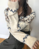 Neuel Nordic color matching collar loose fit long sleeve knit