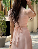 Rubian Short Sleeve See-Through Flare One Piece