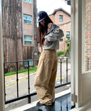 Mechi check color matching long sleeve hood zip-up