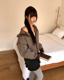Atil Stripe Two-Way Loose Knit Hooded Zip-Up