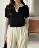 Steady Half Open Collar Short Sleeve Knit