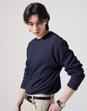 Textured Henley Neck Long Sleeve T-Shirts