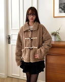 Ending Collar Pocket Duffle Wool Fluffy Fur Jacket