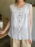 Yenmi Linen Check Button Sleeveless Blouse