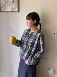 Novami Round Check Button Blouse