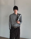 Linked Shoulder Zipper Ribbed Half-Neck Knit