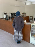 Celine Pintuck Cotton Check Banding Long Skirt