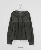 Sigyu Flower Lace Shirring Hood Zip-up
