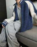Color Matching Knit Varsity Zip-Up