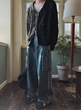 Two-line washing cargo denim pants