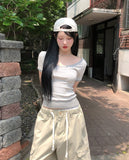 Tiny Stripe U-neck Elbow Length T-shirt
