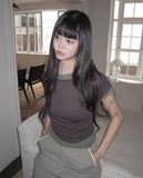 Poson Color Matching Shirring Short Sleeve T-shirt